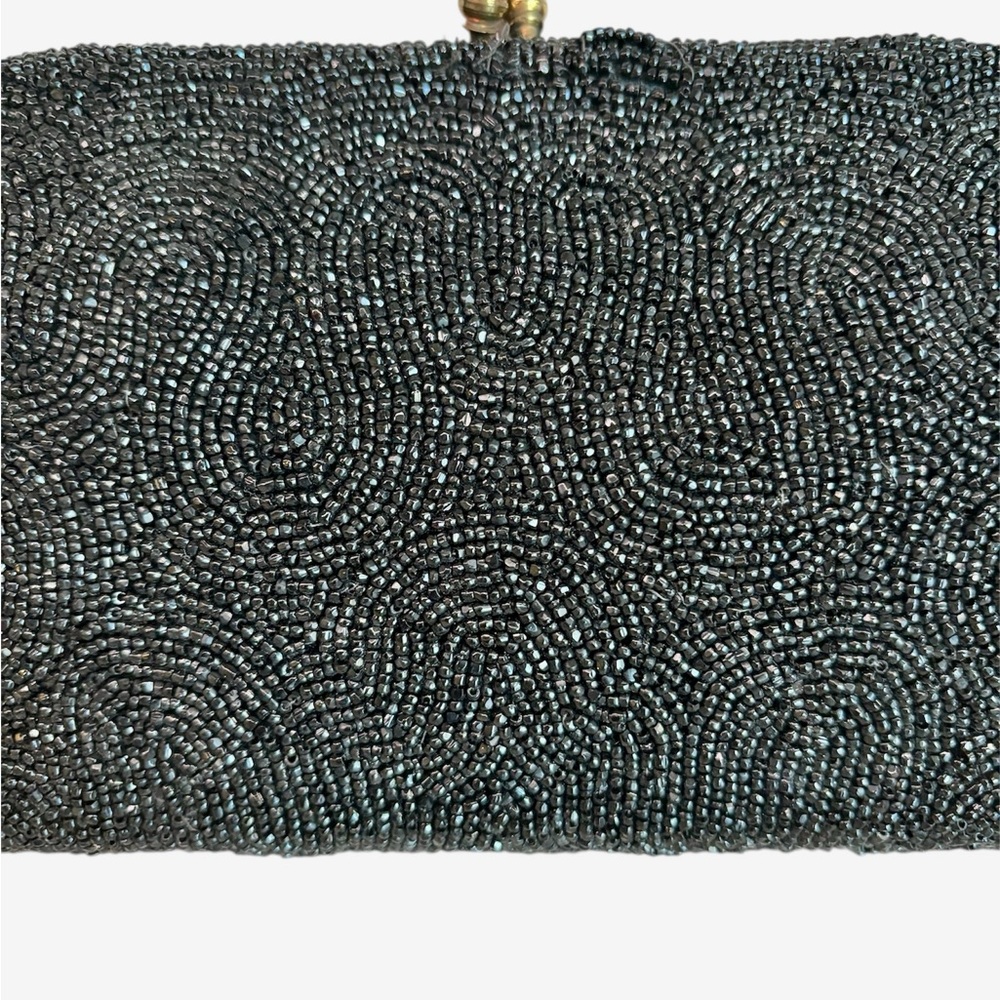 Vintage Hand Beaded Clutch by Joseph Belgium Black 8in.